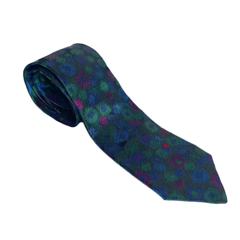 Men’s BALLY Switzerland Multicolor Green / Blue Abstract 100% Silk Neck Tie 60”